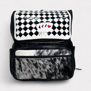 Cards checkered cowhide & tooled backpack