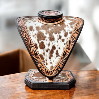 Brown tooled & cowhide deluxe necklace display