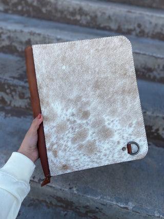 Cowhide Travel Portfolio With Zipper