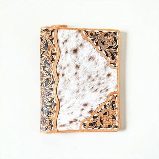 Tan tooled leather & cowhide planner