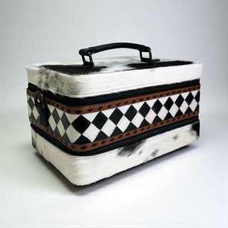 Checker tooled & cowhide jewelry box