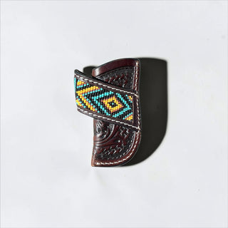 Brown tooled leather Aztec knife sheath
