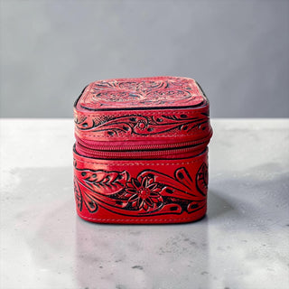 Red tooled leather jewelry box