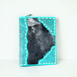 Turquoise tooled leather & cowhide planner