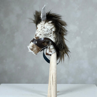 Cowhide wood stick horse