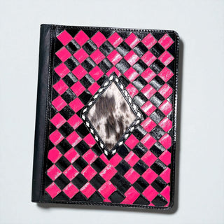 Pink checkered tooled & cowhide folder