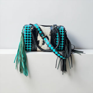Turquoise/black checker speedy bag