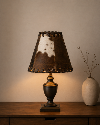 Small brown leather & cowhide lampshade