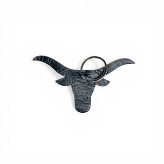 Black longhorn embossed leather Keychain
