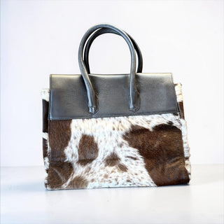 Gray leather & cowhide Birkin bag