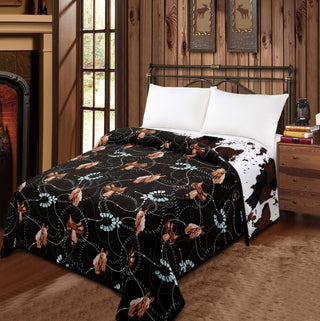 Black Horse - Cowprint Mia Reversible 2 Design Blanket