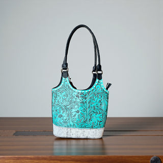 Turquoise tooled leather shoulder bag
