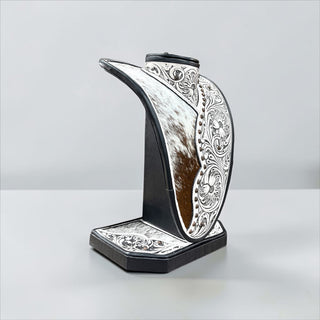 Silver tooled leather & cowhide necklace holder