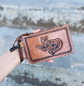 Texas Tooled Wristlet Pouch