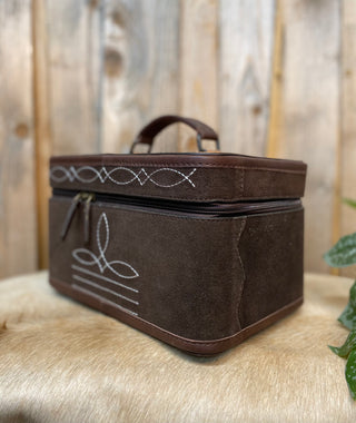 Brown Boot-Stitch Suede Leather Jewelry Boxes