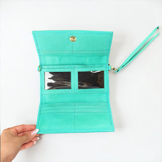 Turquoise BootStitch crossbody wallet