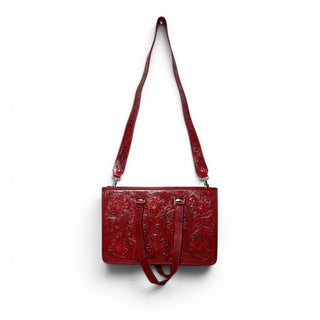 Red tooled leather tote bag