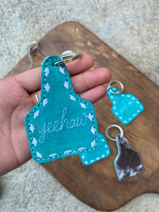 Turquoise Yeehaw Suede Leather Cowhide Keychain 1pc