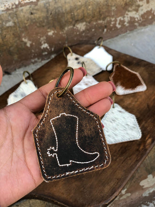 Boot Rustic Leather & Cowhide Keychain 1pc