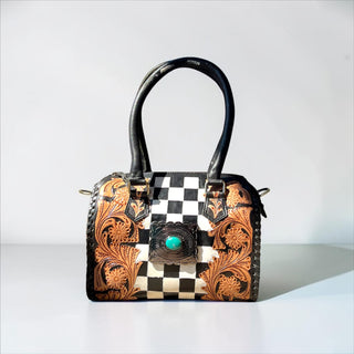 Checker tooled leather speedy bag