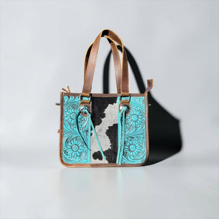 Turquoise tooled leather & cowhide crossbody bag