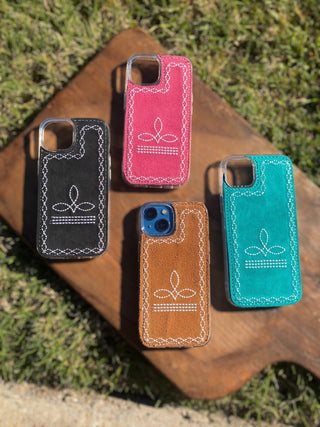 Boot-Stitch Suede Leather Phone Cases