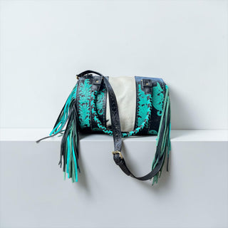 Turquoise/black floral speedy bag