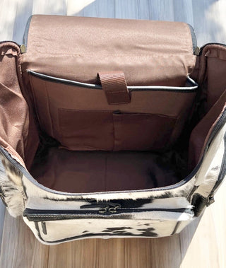 Turquoise tooled leather & cowhide backpack