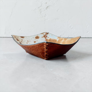 Tan leather & cowhide bowl