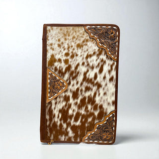 Tan tooled & cowhide jewelry travel case