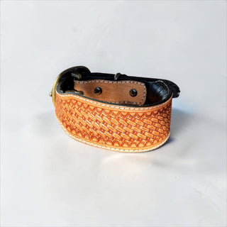 Basketweave tooled leather dog collar