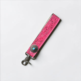 Pink Concho tooled leather wristlet