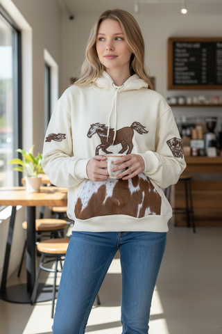 Beige horse cowhide hoodie