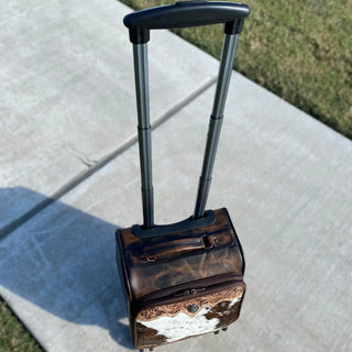 Mini Rolling Carry Luggage Cowhide & Tooled