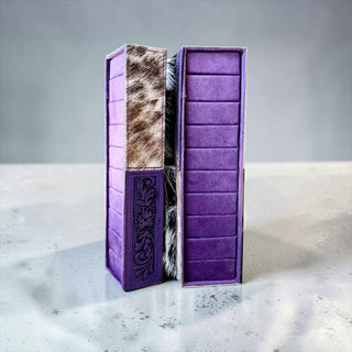 Purple tooled leather & cowhide ring display