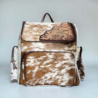 Cowgirl tooled leather & cowhide backpack