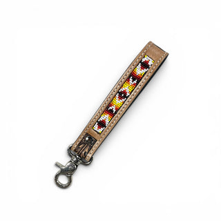 Red Aztec tooled leather wristlet strap