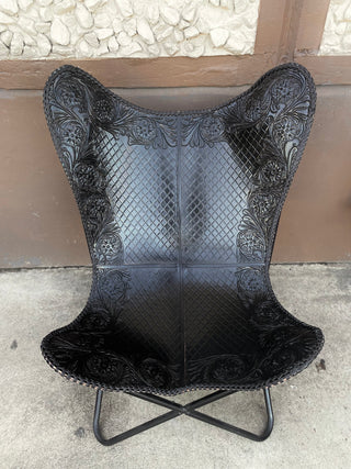 Black Tooled Leather Butterfly Chair