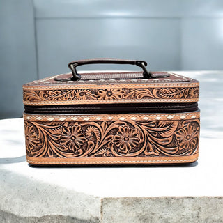 Brown BootStitch suede & tooled leather jewelry box