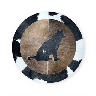 Wolf cowhide patchwork rug 3x3’