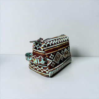 Aztec embossed leather makeup bag