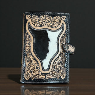Bull cowhide & tooled leather bible cover