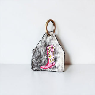Pink boot all cowhide Keychain