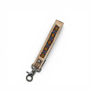 Red Aztec tooled leather wristlet strap