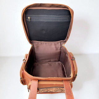 Rodeo-ready tooled leather lunch bag