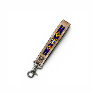 Blue Aztec tooled leather wristlet strap