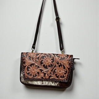 Maria tooled leather & cowhide crossbody bag