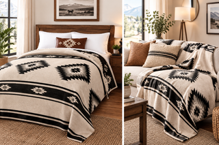 Black Aztec/cowprint reversible - Mia blanket