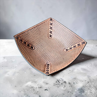 Basketweave tooled leather bowl