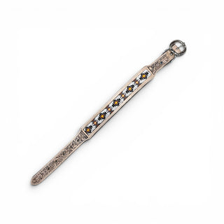 White Aztec tooled leather dog collar